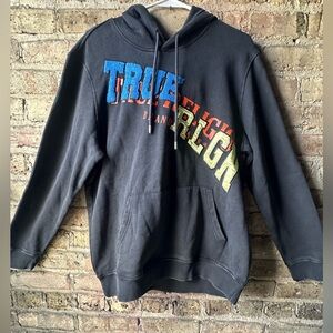 True Religion Black and Blue Hoodie Dynamic Design